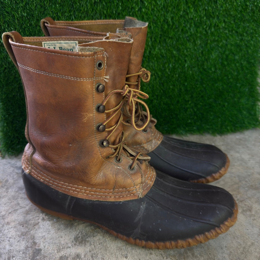 Vintage 80s LL Bean Maine Hunting Shoe Duck Boots Waterproof Brown Mens 14